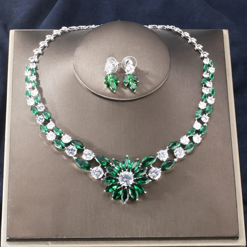 

RAKOL New Top Quality Blue Cubic Zirconia Earrings Necklace Set For Women Water Drop Dangles Luxury Dinner Party Jewelry RS0390