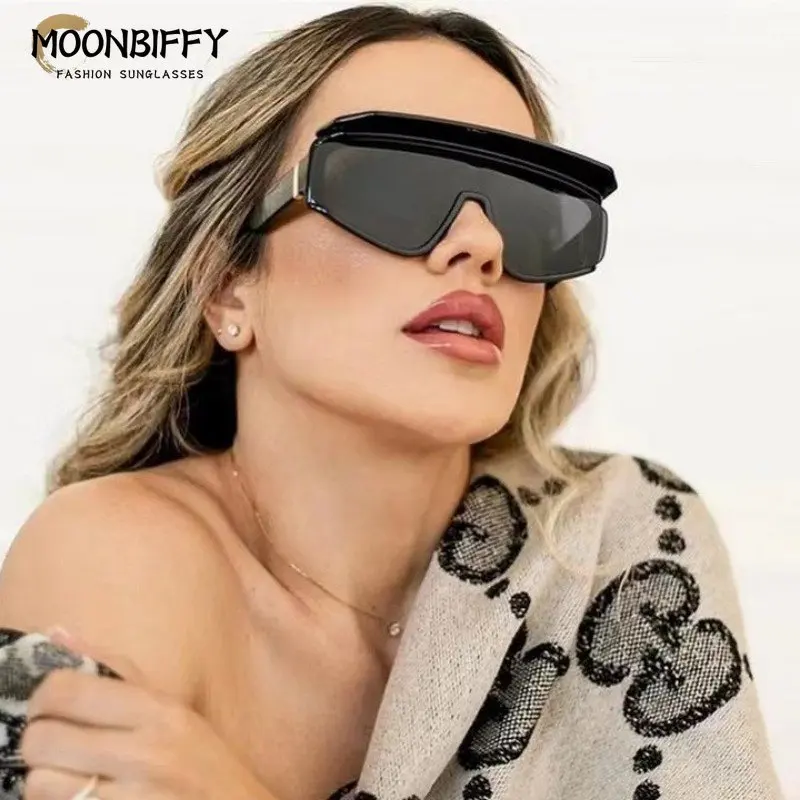 

One-Pieces Sunglasses Women Fashion Luxury Flat Top Detachable Sun Glasses Men Shades Oversized Square Goggles Catwalk Eyewear