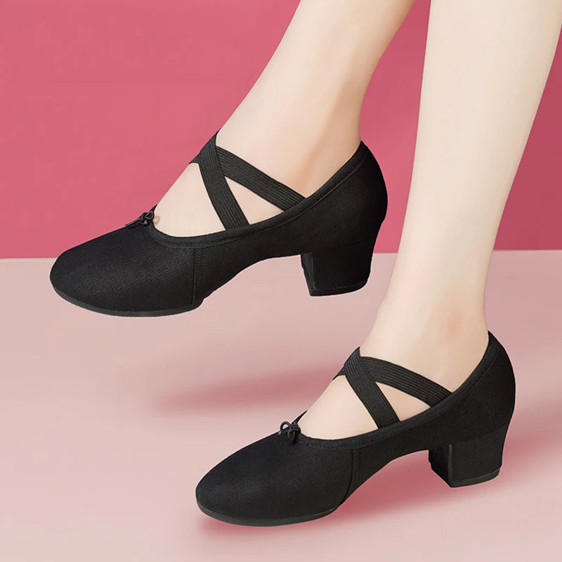 Балетные кроссовки для девочек обувь джаза сальсы мягкая подошва низкий каблук