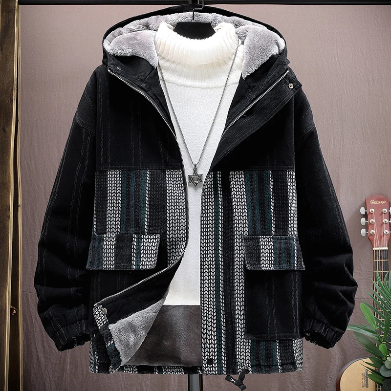 

Новинка 2023, осенне-зимние черные флисовые утепленные парки, повседневные куртки с капюшоном и плюшевой подкладкой, уличная одежда, Свободные теплые пальто, одежда