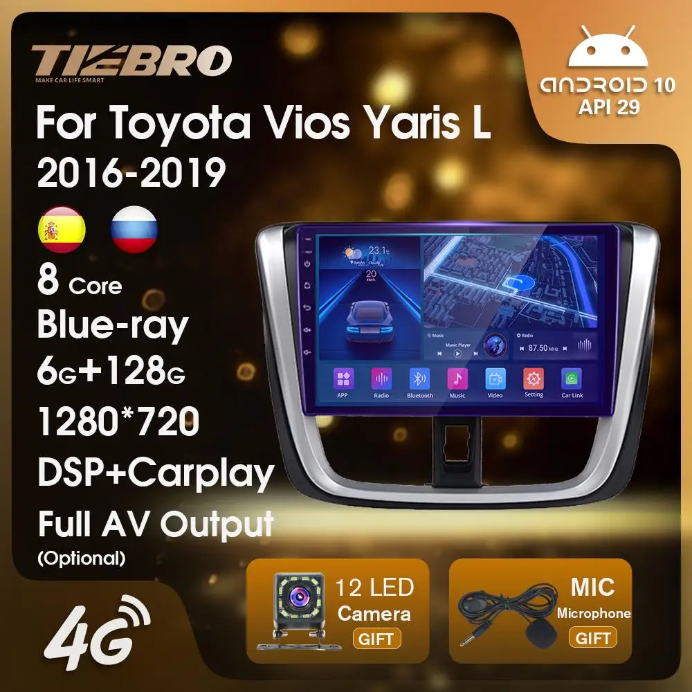 

Автомобильный мультимедийный плеер TIEBRO Android10, автомобильное радио для Toyota Vios Yaris L 2016-2019, 2 Din, Android, автомобильное радио, Carplay, навигатор