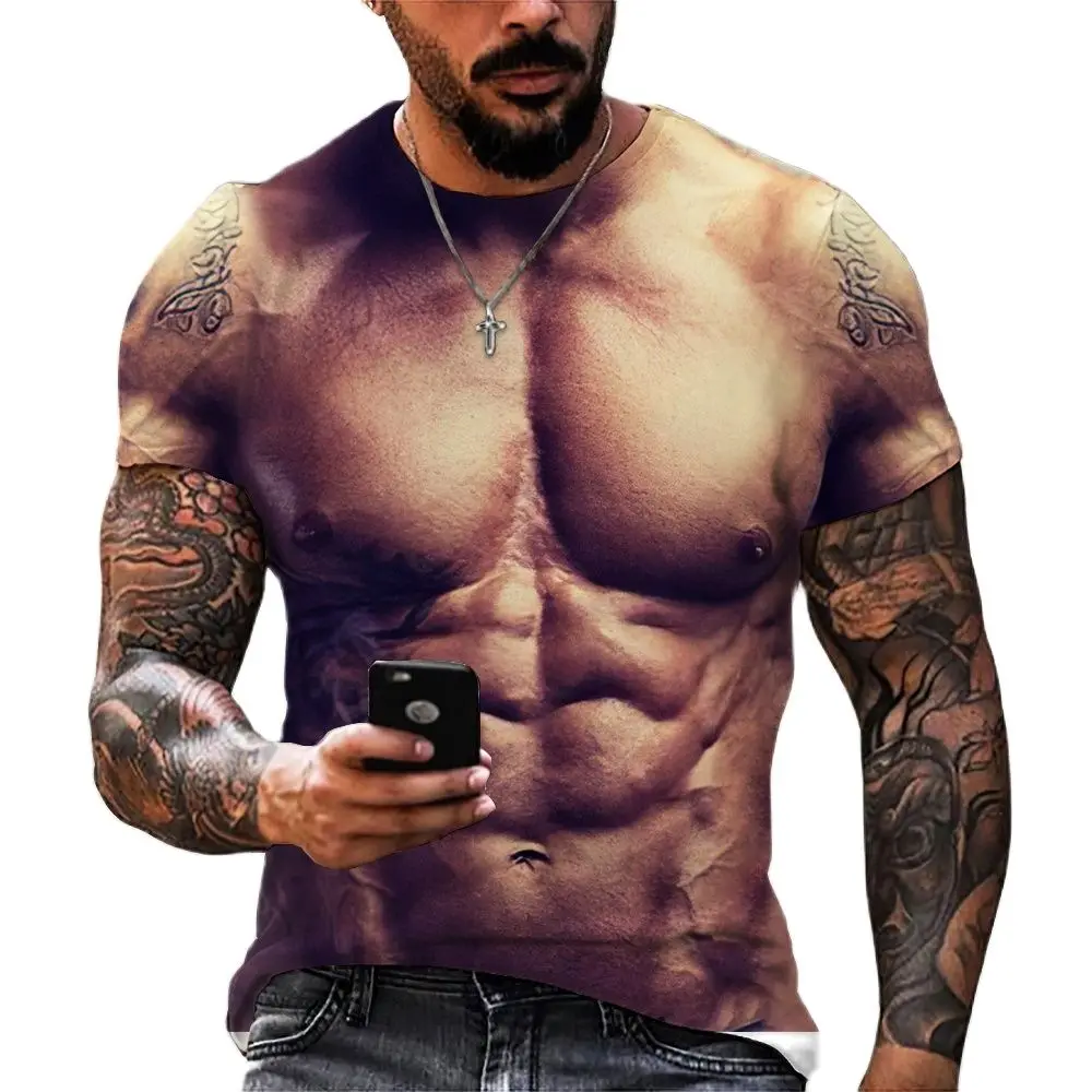 

Funny Men T Shirt Fitness Muscle Short Sleeve 3d Printed Fashion Street Tees Flesh Pattern Male Short Sleeve Personality Tops