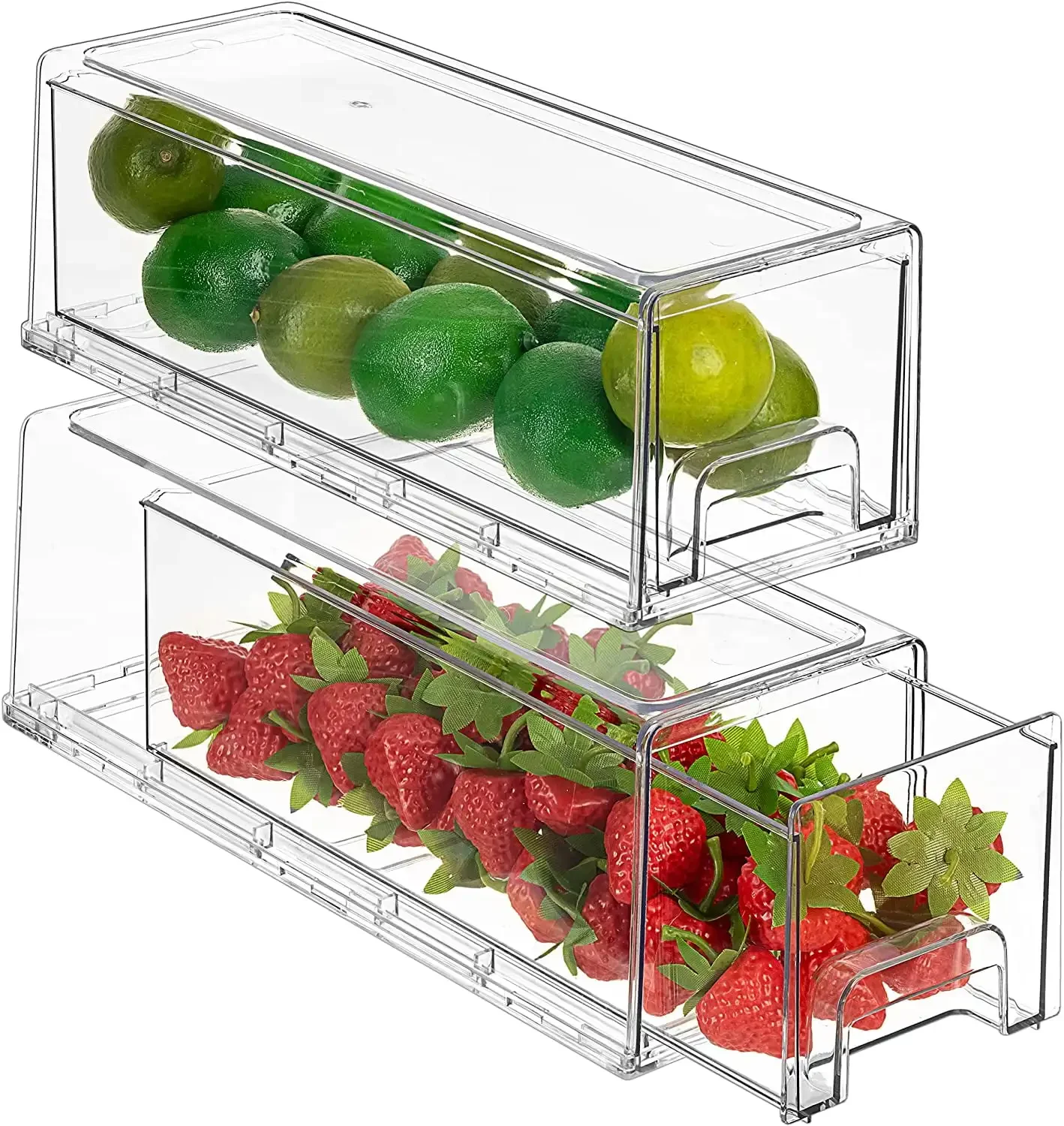 

Fridge Drawers - Clear Stackable Pull Out Refrigerator Organizer Bins (2 Pack | Small)
