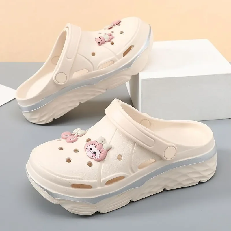 Шлепанцы женские для сада и пляжа сланцы с большим носком дышащие сандалии на