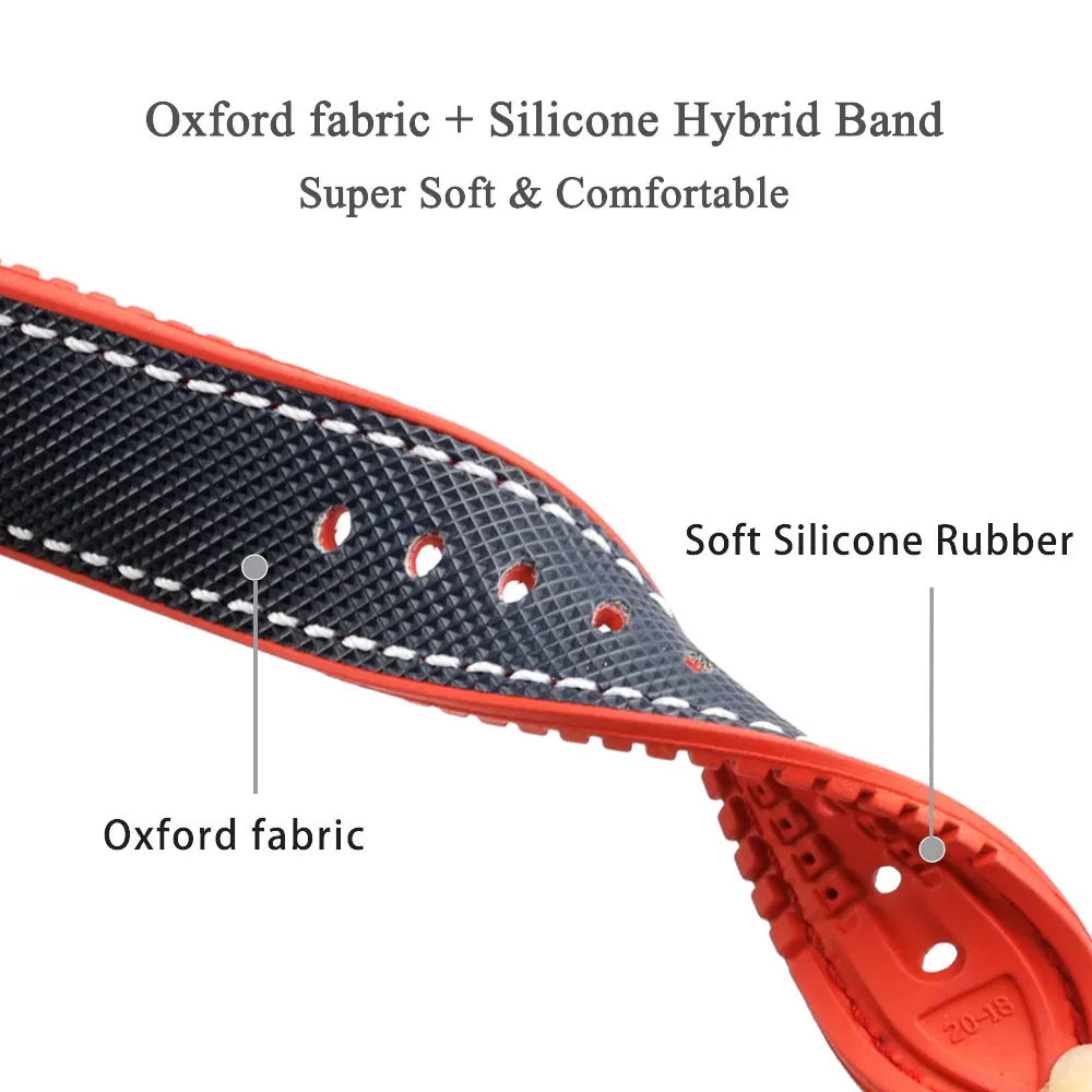 Silicone Rubber+Oxford Fabric Watch Strap 20mm 22mm Waterproof Breathable Watchbands for Men Women Watches Accessories
