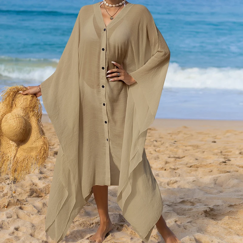 Повседневная однотонная длинная рубашка свободный купальник Накидка женская