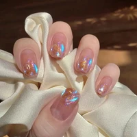 24pcs fake nail pieces detachable nail patches warm genie same aurora drill mid length hand weared womens nail accessories