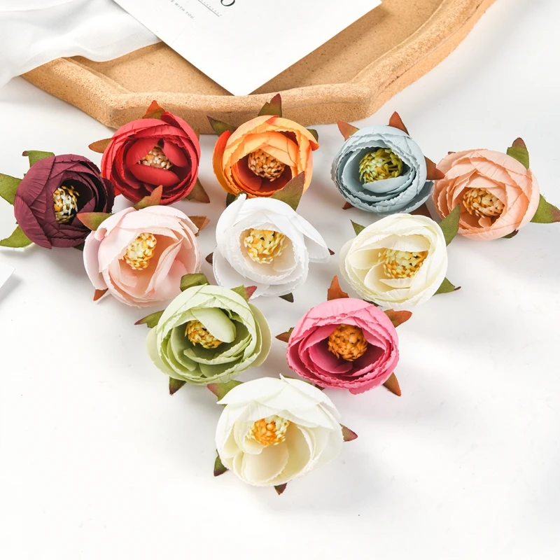 

100PCS Artificial Flowers Wholesale Fake Silk Tea Buds Scrapbooking Home Decoration Christmas Wedding Party Garden Roses Arch