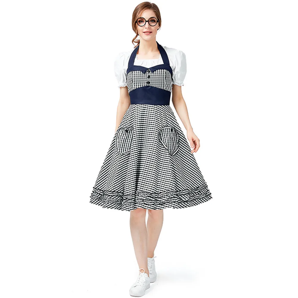 

Women Ladies Beer Maid Authentic German black grid Oktoberfest Costumes Oktoberfest Party Halloween cosplay maid Fancy Dress