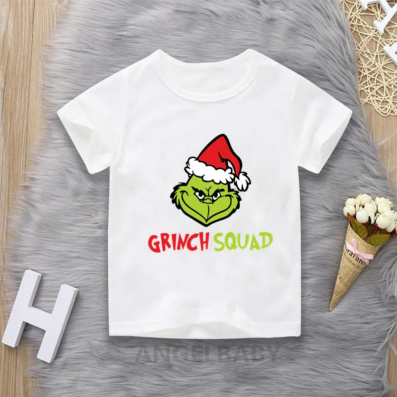 

2022 Summer Grinch Squad Merry Christmas Cartoon Print Children T-shirts Girls/Boys Funny Clothes Kids Tops Tshirt Boys Clothing