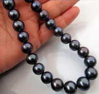 Hot sale new Style 17 INCH 10-11MM TAHITIAN AAA+ NATURAL BLACK PEARL NECKLACE fine jewelry