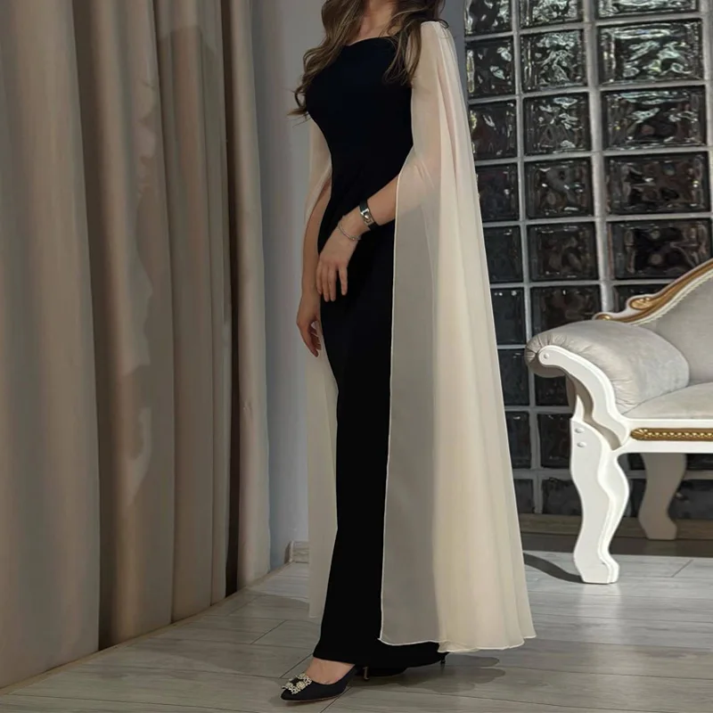 

Ladies Sexy Slash Neck Cloak Sleeves A-line Dress Elegant Patchwork Mesh Shawl Evening Dress 2023 Fashion Long Dresses for Women