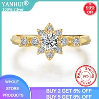 yanhui charms 14k gold color sun flower rings for women main stone 0 5ct zirconia diamond crystal rhinestone tibetan silver s925