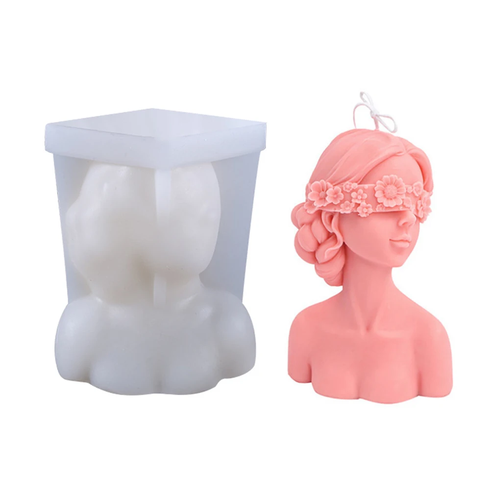 

3D Closed-Eye Girl Aromatherapy Candle Mould Blindfolded Portrait Beauty Plaster Resin Mold Silicone Mold Wax Making Molds Rose