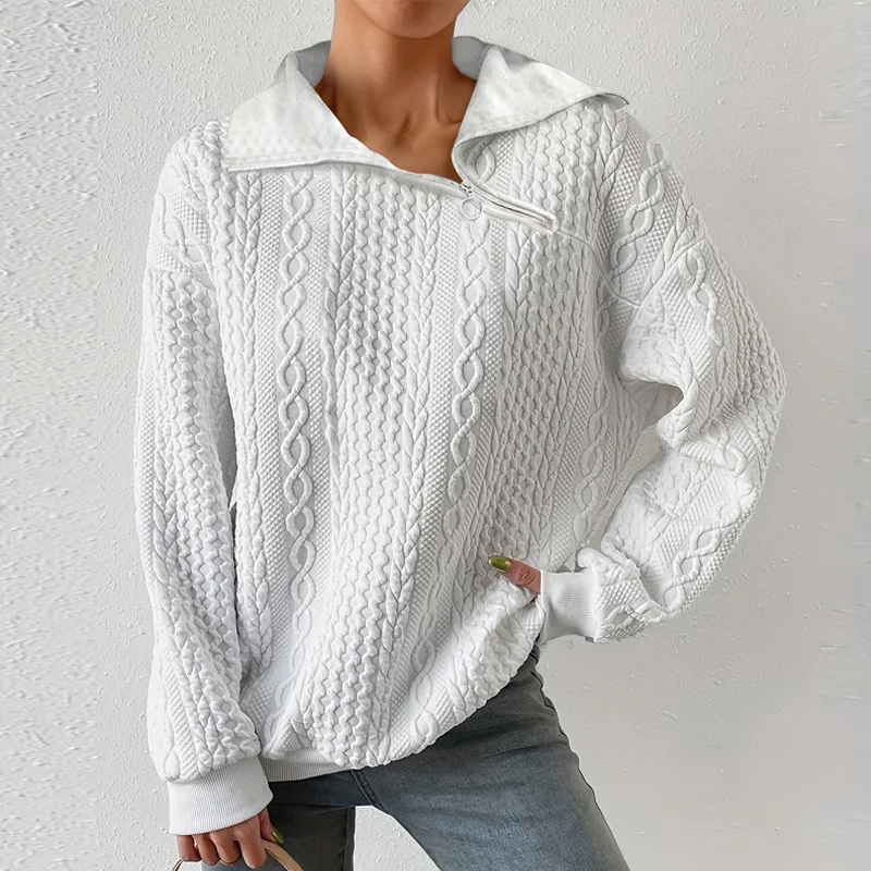 

Винтажный Женский вязаный жаккардовый свитшот, осенний топ с отложным воротником и скошенной молнией, пуловер, зимние женские толстовки с длинным рукавом