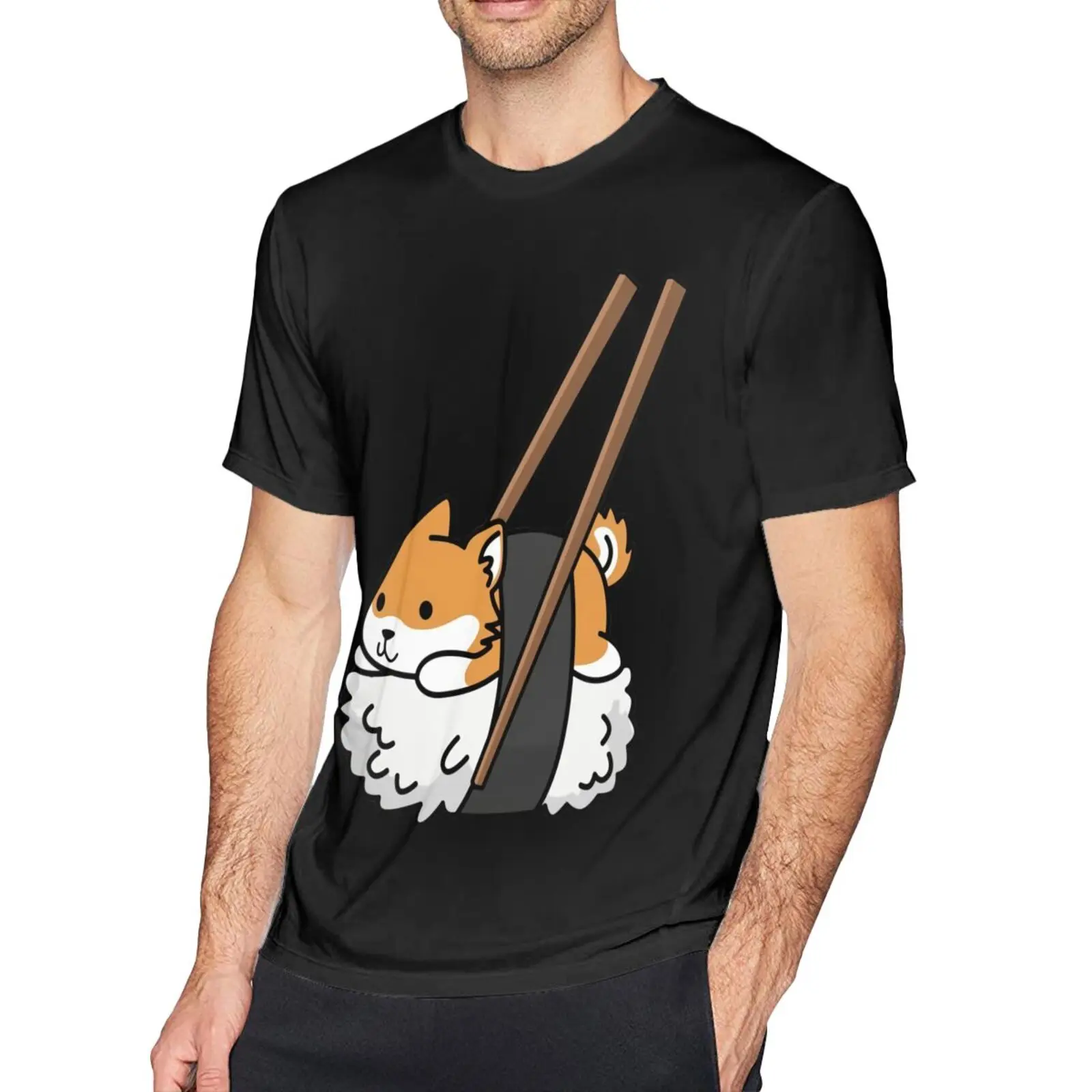 

Футболка мужская оверсайз с рисунком суши Шиба-ину собаки питбуля