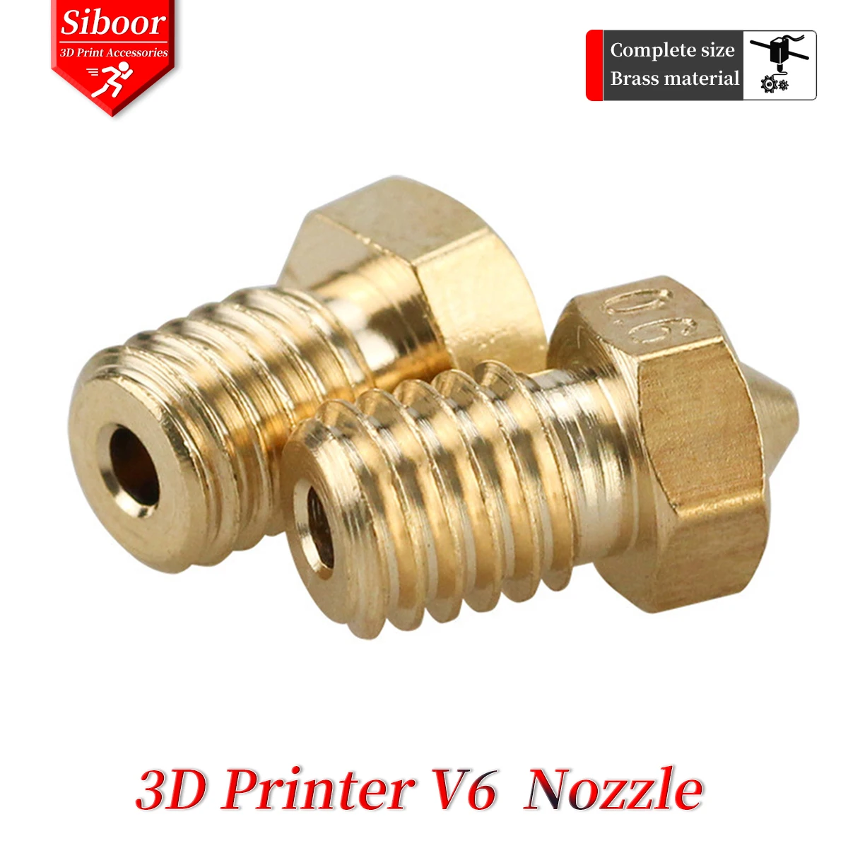 

3D Printer V6 M6 Threaded Brass Nozzle 0.2/0.3/0.4/0.5/0.6/0.8/1.0mm 1.75mm Filament for E3D V5 V6 Hotend Extruder Kits