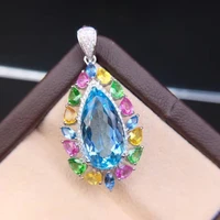 water drop tourmaline aquamarine pendant necklaces silver color necklace for women wedding engagement choker jewelry gifts