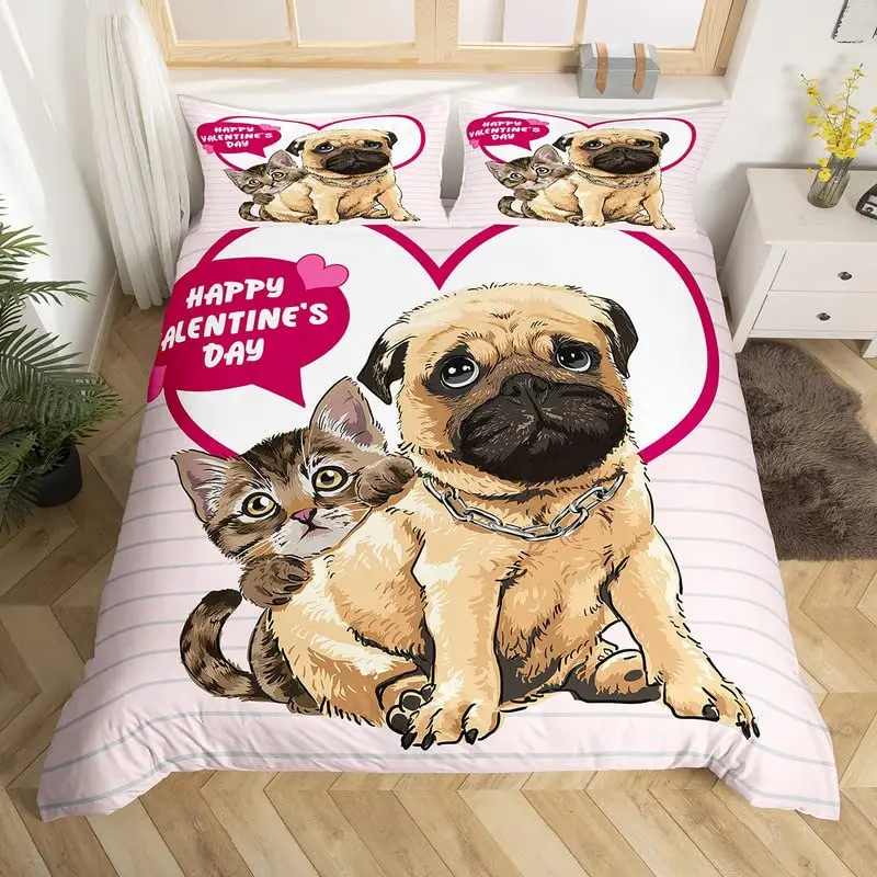 

Комплект постельного белья с рисунком кошки и собаки