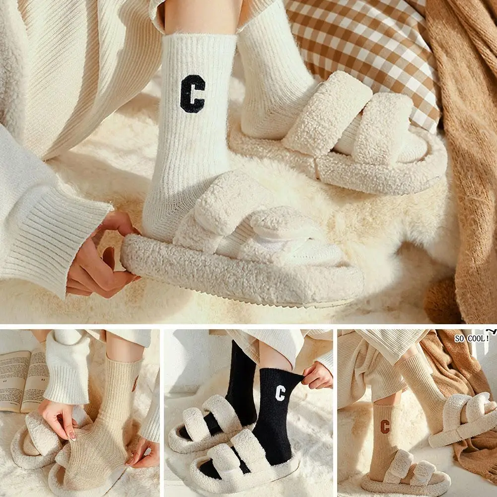 

Women's Warm Socks Kawaii Letters Ladies Socks Autumn Socks Winter Basic Wool Crew Thick Korean Harajuku Casual Socks T6S8