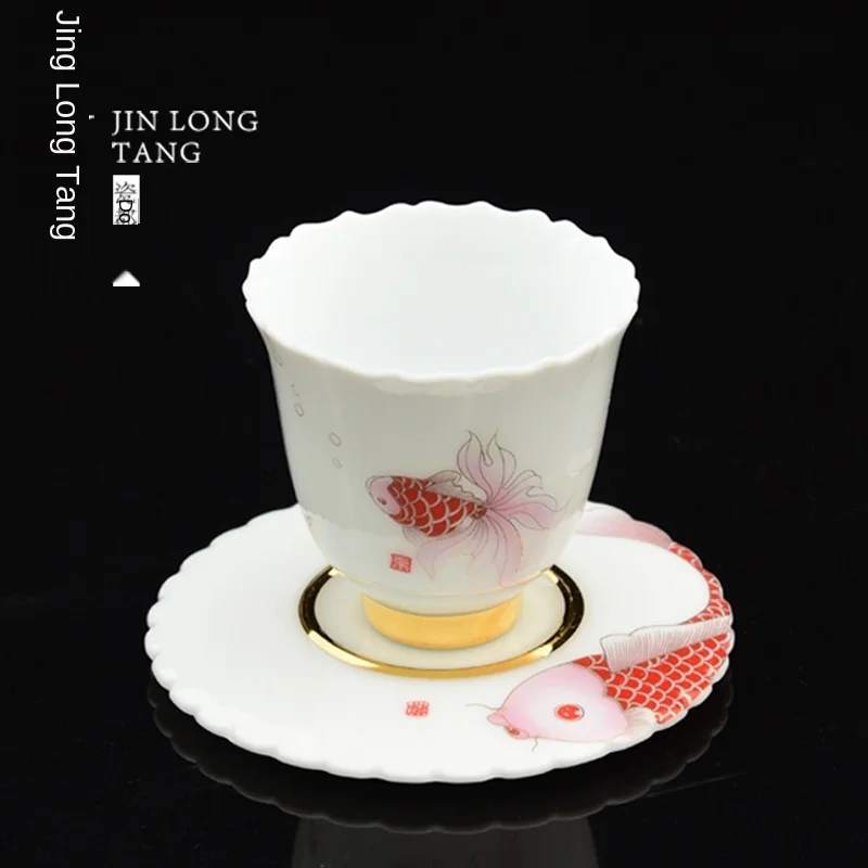 

Fugui Fish Tea Cup Gilded Teacup Household Personal Cup Kung Fu Tea Set Fragrance-Smelling Cup Master Cup Ceremonial Cup Teacups