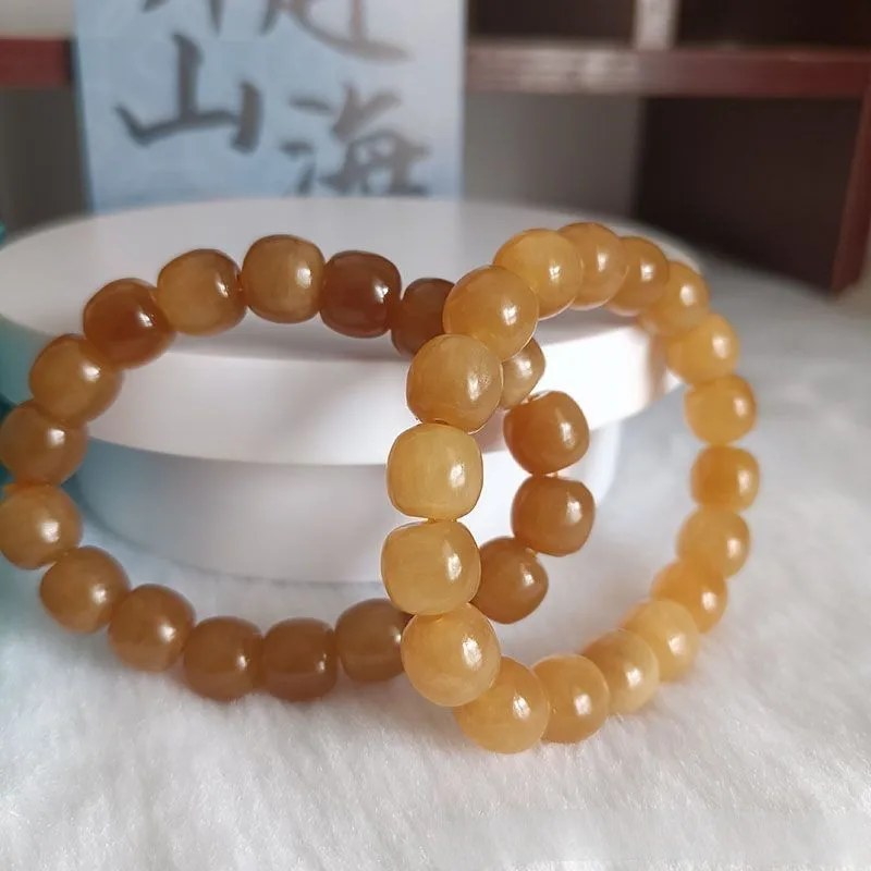 Подлинный коричневый сахарный нефритовый браслет Han Jade женский с бусинами в