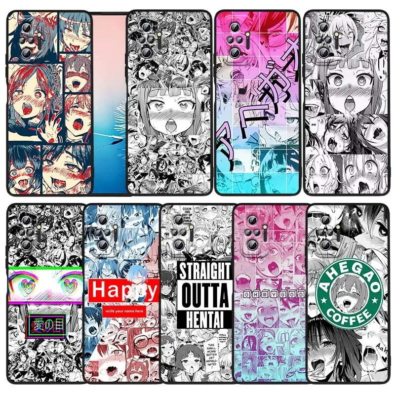 

ahegao manga girl For Xiaomi Redmi Note 11S 11 11T 10 10S 9 9T 9S 8 8T Pro 5G 7 5 4X Black Soft Phone Case Funda Capa Funda