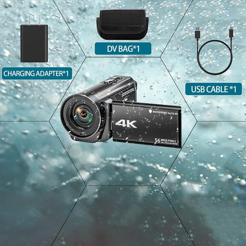 Видеокамера 4K Ultra HD 56MP 30FPS видеокамера черного цвета Водонепроницаемая для Youtube