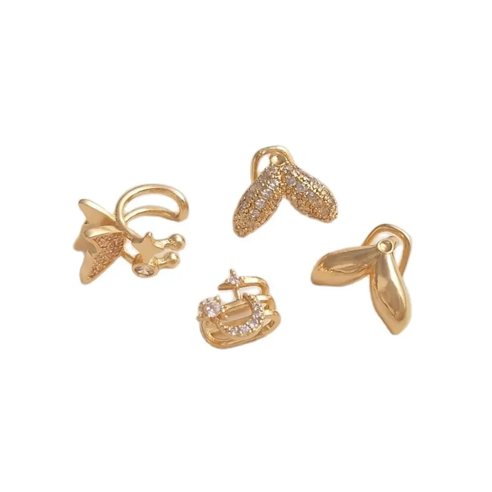 

14K Gold Filled Plating Zircon star-moon butterfly without earhole, earbone, fishtail, sticky pearl earclip, DIY earpiece
