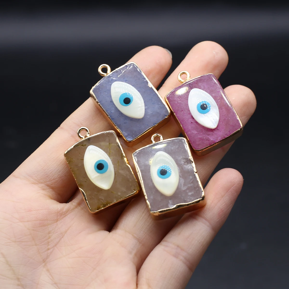 

Natural Stone Pendants Rectangle Eye of Evil Pink Red Onyx for Jewelry Making Diy Women Necklaces Earring Accessories