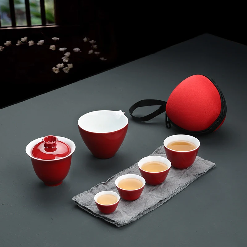 Керамический чайник Gaiwan один четыре чашки чайные наборы портативные дорожные