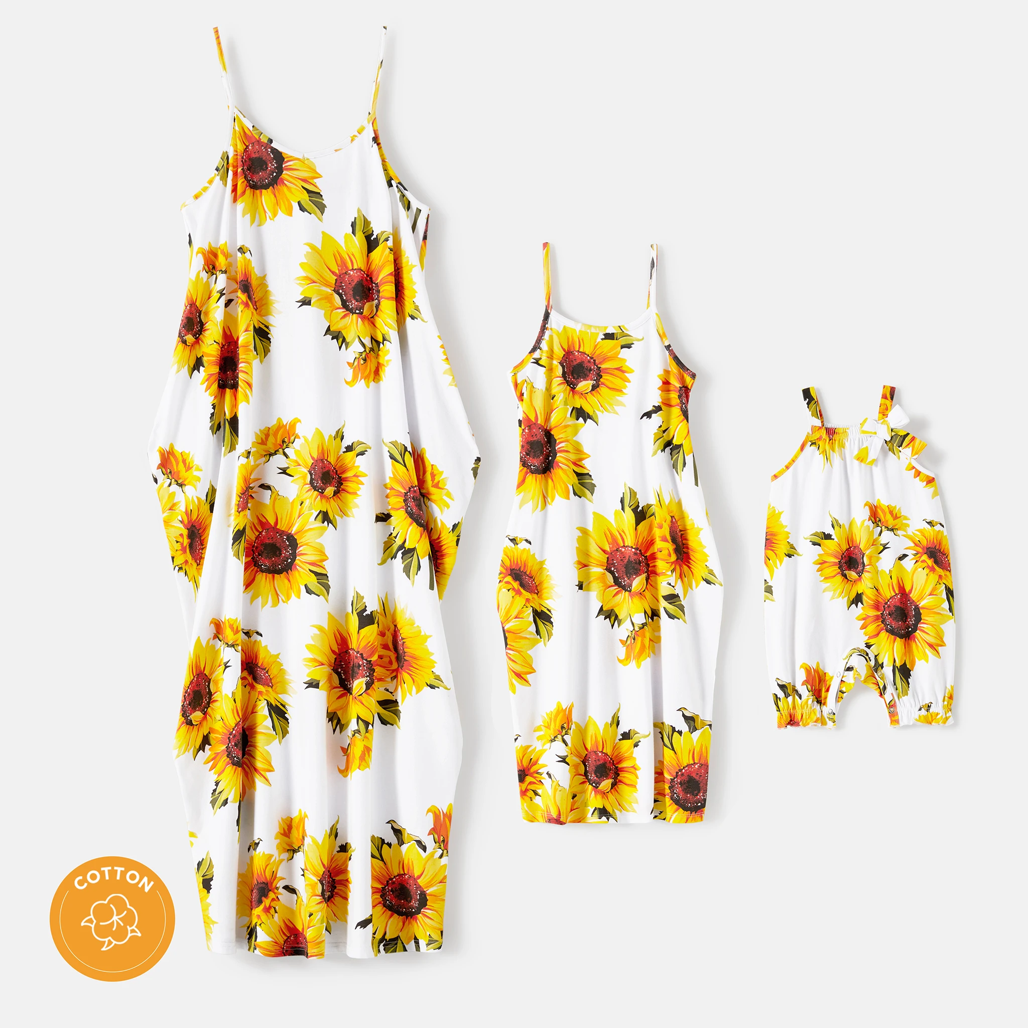 

PatPat Mommy and Me Cotton Allover Sunflower Print Strappy Maxi Dresses