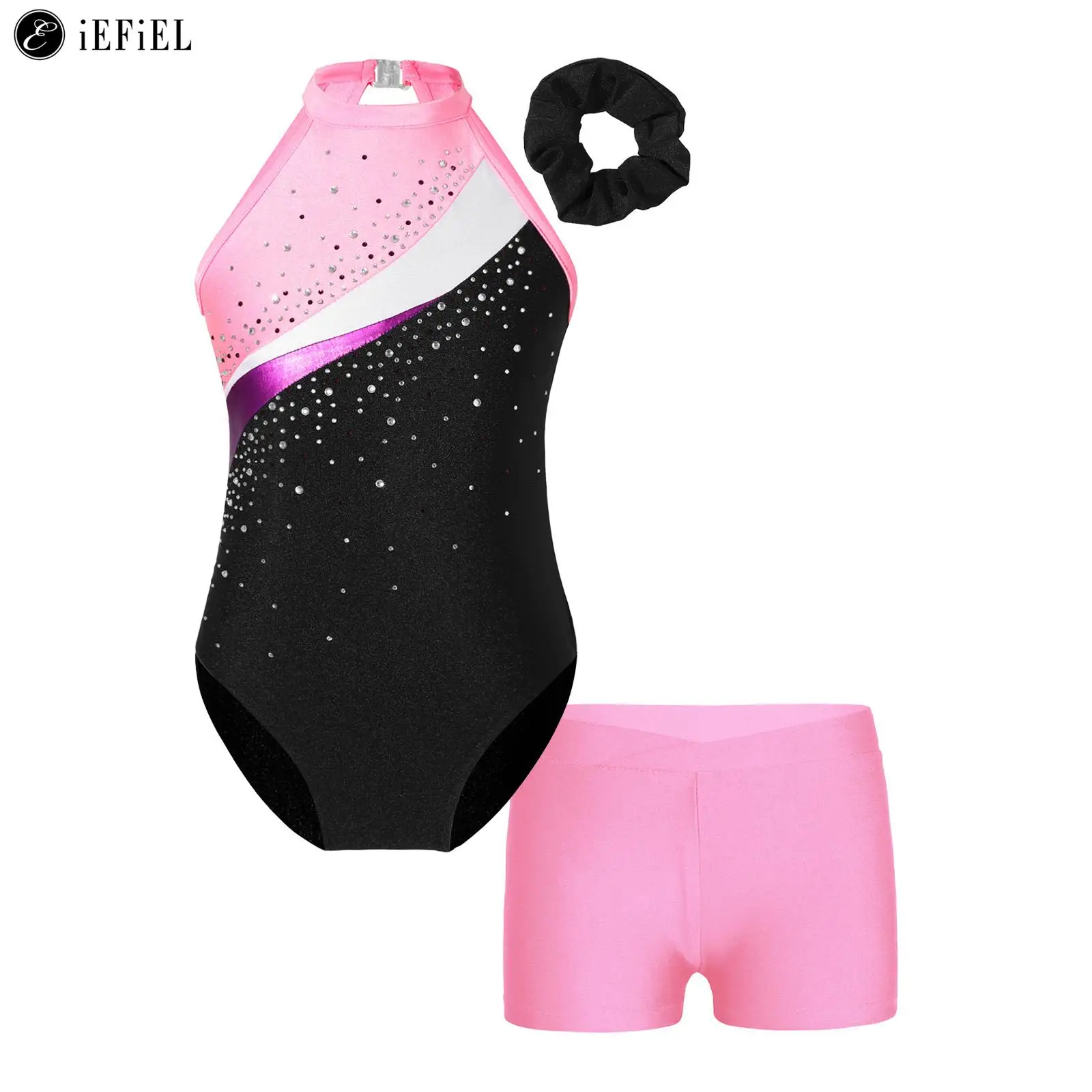 

Kids Girls Gymnastics Leotards with Matching Shorts Ballet Dance Set Tumbling Dancing Unitards Biketards Athletic Dancewear