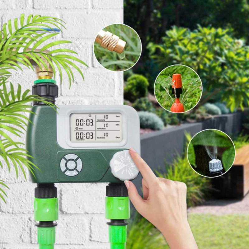 

Digital Hose Faucet Timer Outdoor Battery Operated Automatic Watering Sprinkler System Irrigation Controller with 2 Outlet