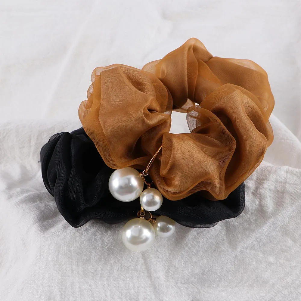 

Новые корейские элегантные жемчужные сетчатые резинки для волос, однотонная эластичная резинка для волос для женщин и девушек, резинка, дер...