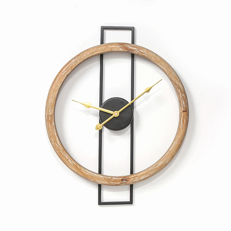 

Silent Non-Ticking Iron Art Decorative Round Wall Clock Quality Quartz Battery Operated Wall Clocks Wooden Home Decor