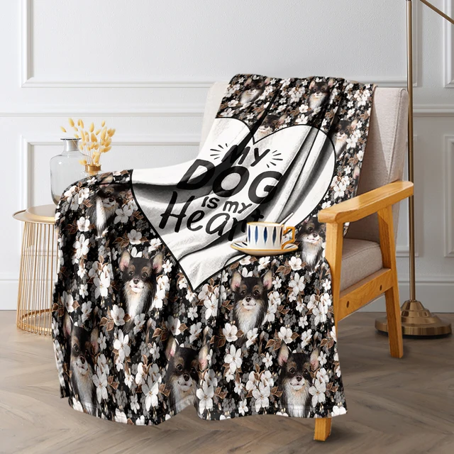 BlessLiving Romantic Lovely Flower Dog Flannel Throw Blanket 3D Color Kawaii Animal Blanket For Couch Chair Sofa Bed Decor 3