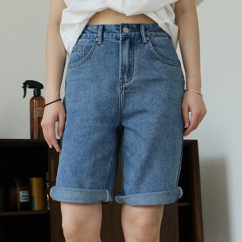

Summer women's casual solid color high waist loose short jeans