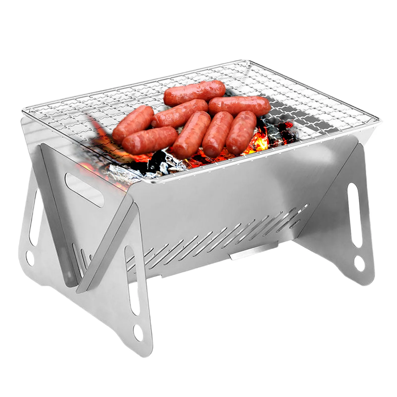 

Charcoal Grill Stainless Steel Charcoal Grill With Charcoal Grid Folding BBQ Grill Kitchen Bar Supplies Barbecue Accessories