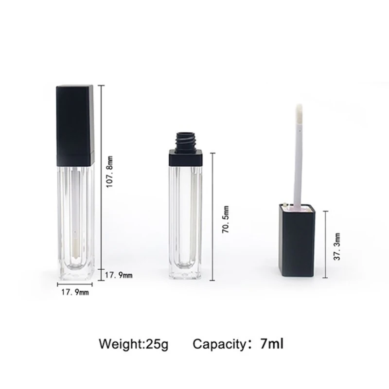 

Empty Makeup DIY Lip gloss bottle Black/silver Square Lip Gloss Tube with LED Light mirror Labial glair bottle 7ml