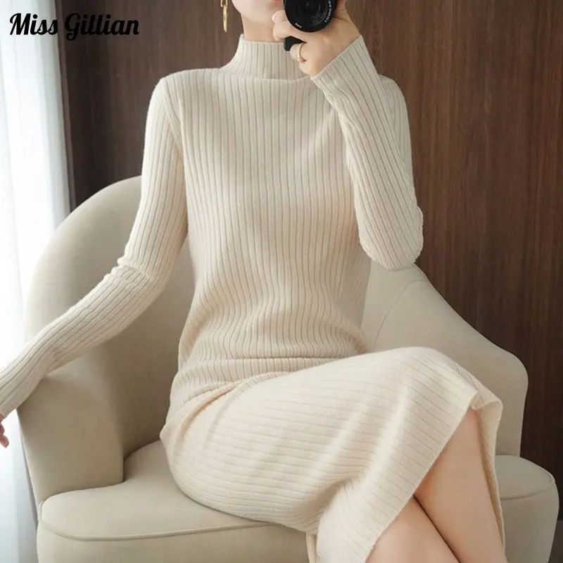 

Осенне-зимнее теплое платье средней длины с длинным рукавом, Женский пуловер, элегантные платья 2023, повседневная одежда, модные Базовые платья