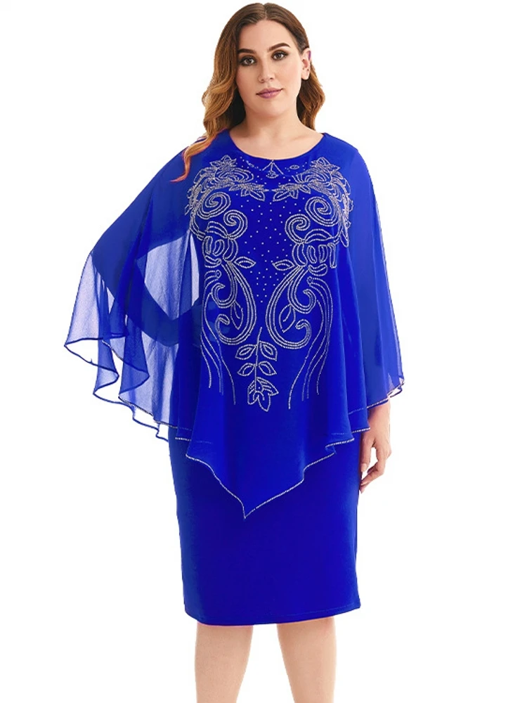 

4XL Plus Size Dress Women's Clothing Cloak Long Sleeve Ropa Mujer Diamond Summer New Sexy Office Lady Dresses Large Size 3XL