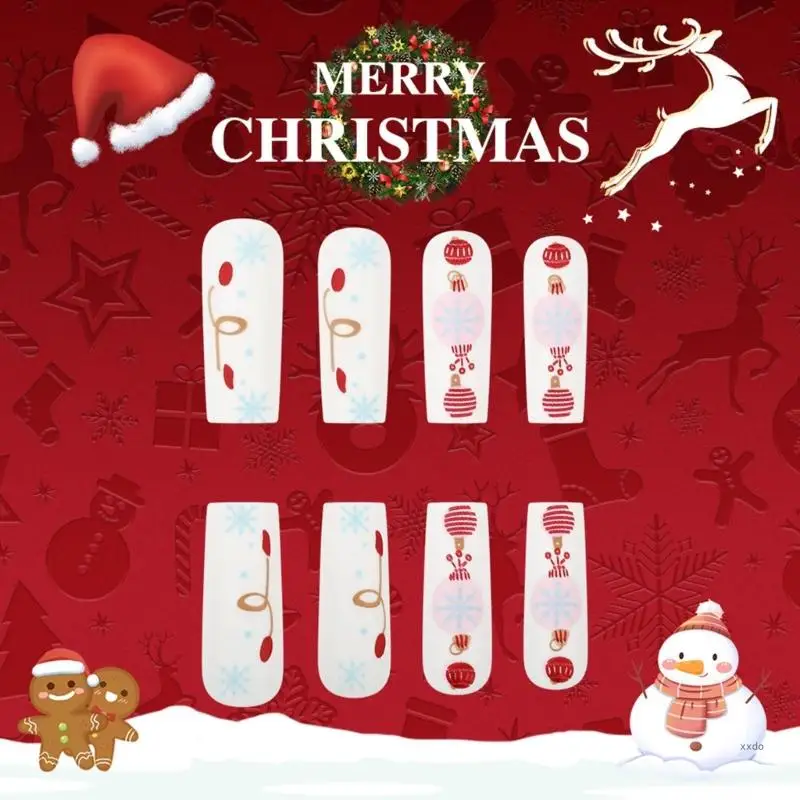 Стильный рождественский набор для ногтей со снежинками и накладными ногтями 24