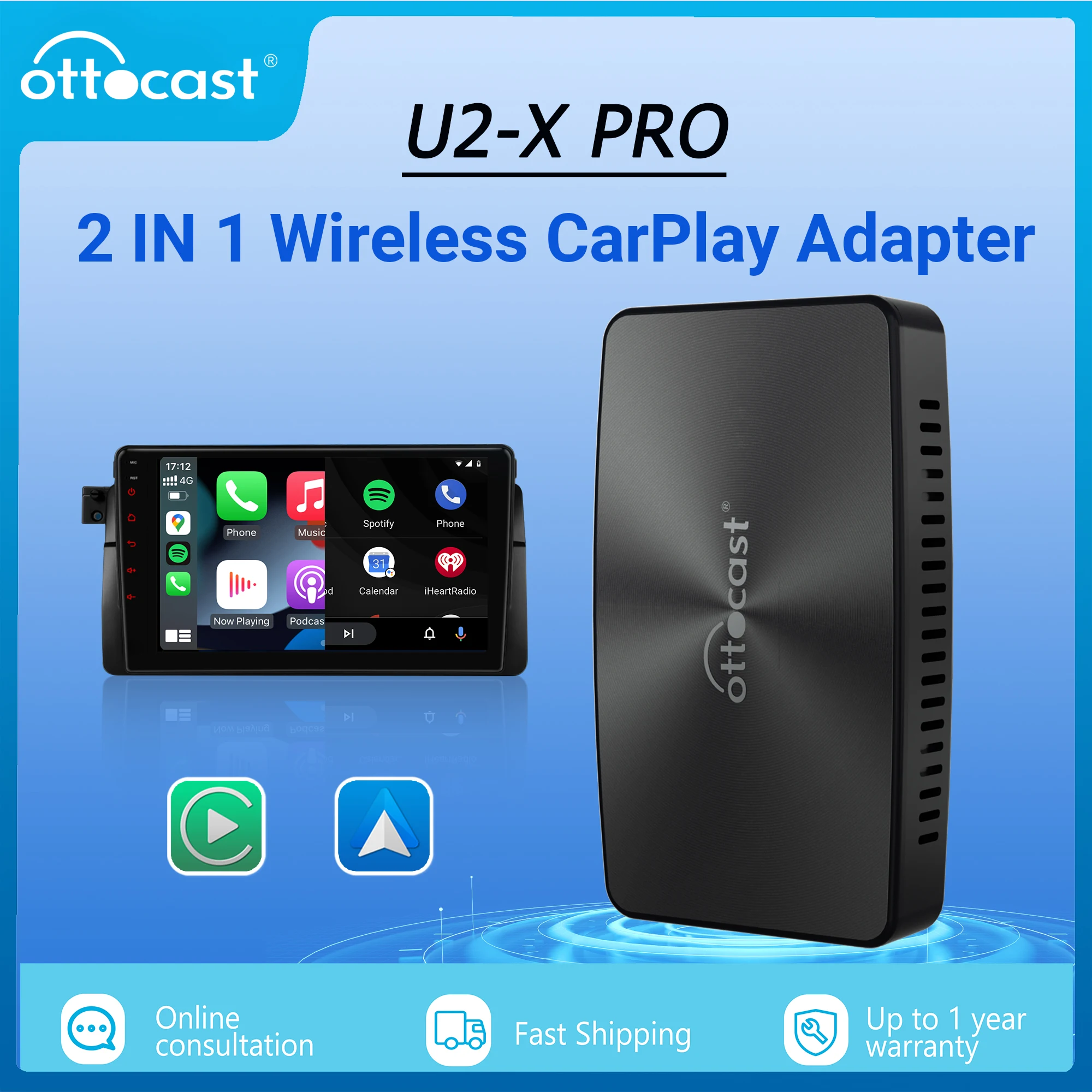 

OTTOCAST Wireless CarPlay Android Auto Adapter Apple Carplay Player Box Car Accessories for Audi Benz Toyota Kia VW