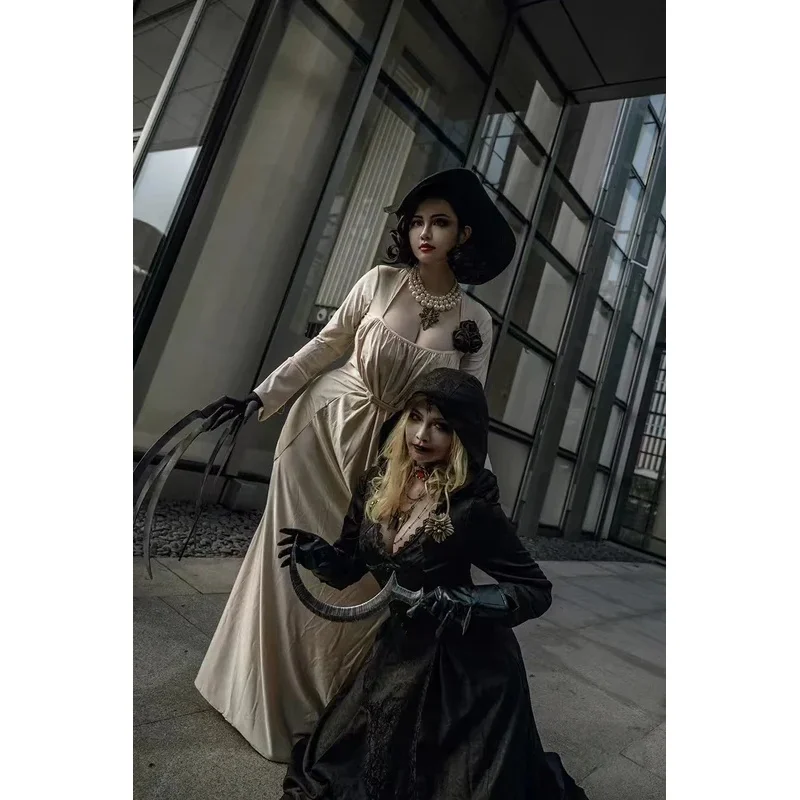 В наличии Moth Lady Evil Косплей Fantasia Village Vampire Dimitrescu Костюм Женское Черное Платье