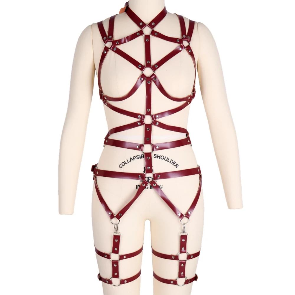 

Womens Body Bondage Crop Tops Harajuku Fetish Garter Belt Goth Punk Adjust Sexy Lingerie Harness Bra Rave Leather Harness Cage