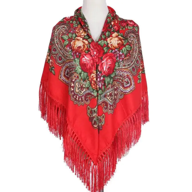 

Ethnic Style Tassel Shawl Women's Russian Scarf Retro Warm Headcloth Xinjiang Rayon Square Scarf