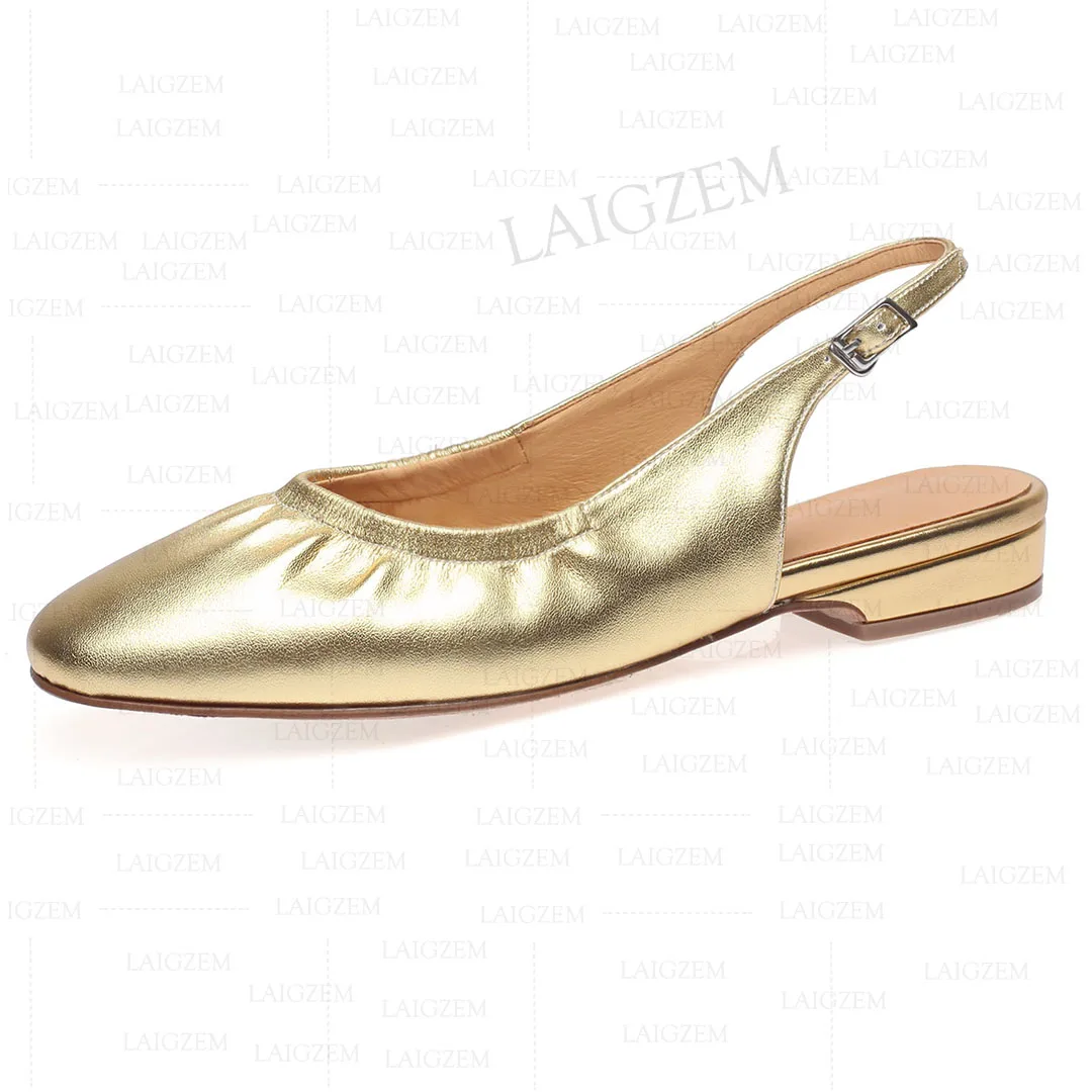 

LAIGZEM Women Flats Slip On Comfortable Genuine Leather Shoes Woman Driving Soft Students Pregnant Footwear Big Size 33 41 42