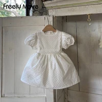 freely move girls dress summer new lace collar short sleeve a line white cotton dresses korean style children clothing for girl