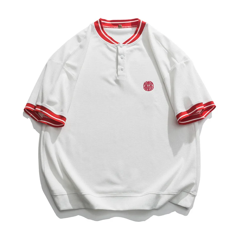 

Рубашка-поло мужская с коротким рукавом, хлопок, разноцветная одежда в китайском ретро стиле, с отложным воротником, MA448